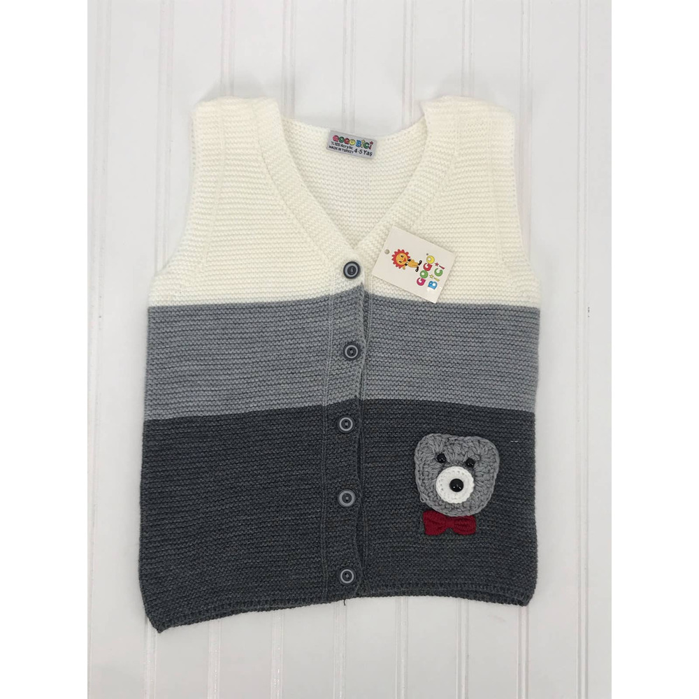 Gogo Bici Boy's Striped Teddy Bear Sweater Vest Size 4-5 Yrs